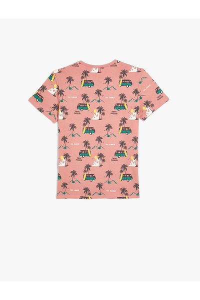 Koton T-Shirt mit Rundhalsausschnitt – Baumwolle mit Palmen-Print und kurzen Ärmeln