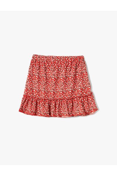 Koton Floral Mini Skirt with Comfortable Cut Ruffle Detail and Elastic Waist