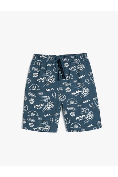 Koton Shorts Football Themed Print Detailed Tie Waist Cotton