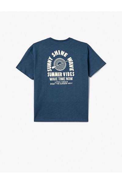 Koton Tricou din bumbac cu mânecă scurtă, cu imprimeu la spate, cu decolteu rotund