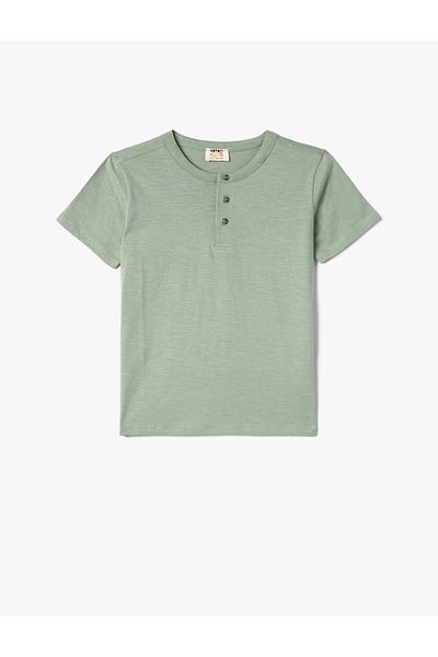 Koton Basic T-Shirt Round Neck Short Sleeve Button-Up Cotton