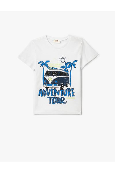 Koton Tricou cu tema de vară, cu mânecă scurtă, cu decolteu