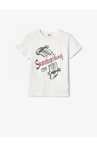 Koton T-Shirt Short Sleeve Skateboard Printed Crew Neck Cotton