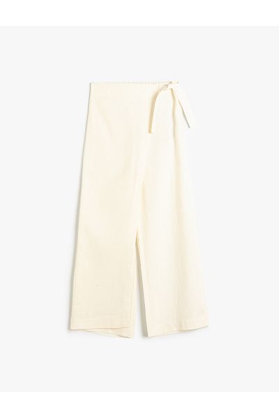 Koton Pantaloni dublu piept din in - cu centura in talie si elastic