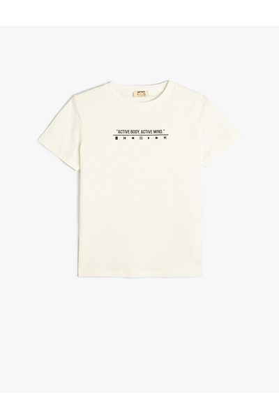 Koton Cotton Short Sleeve T-Shirt - Crew Neck, Slogan Printed