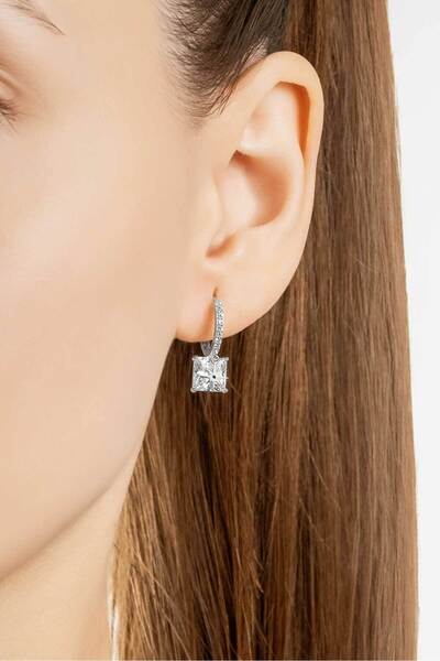 So CHIC... Kare Kesim 18 Ayar Beyaz Altın Kaplama Gümüş Küpe