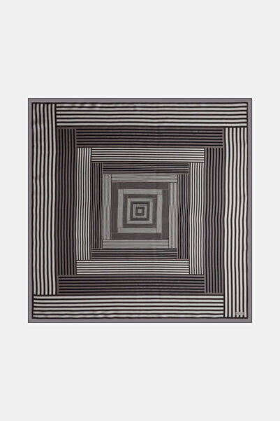 Vakko GRİ SİYAH GEOMETRİK DESENLİ TWILL EŞARP