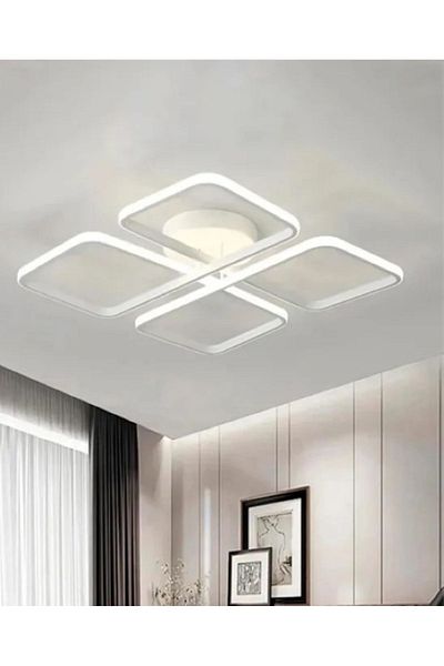 LEDMİ 4 Piece Model Remote Controlled LED Ceiling Chandelier, 3 Colors Lighting, Plafonier, Modern, Sports, Living Room Chandelier