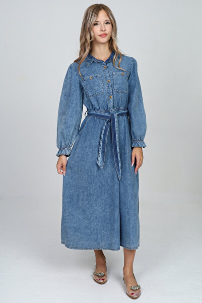 Pantulux Rochie de blugi pentru fetiță, 100% bumbac, din denim, potrivită pentru hijab lung