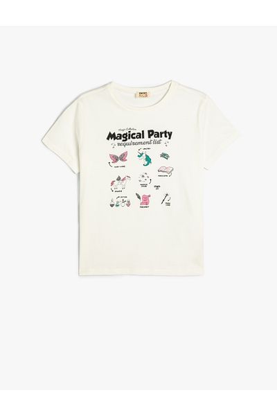 Koton Cotton Short Sleeve Crew Neck T-Shirt - Print Detail