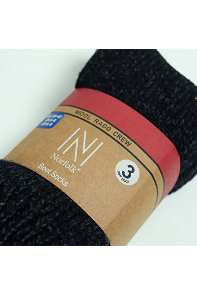 NORFOLK Черни вълнени зимни дебели чорапи Ragg - комплект от 3