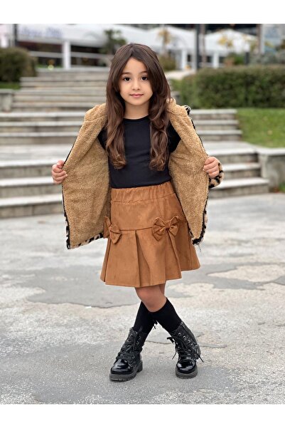 Calisa Girl's Leopard Print Plush Fur Coat Coat