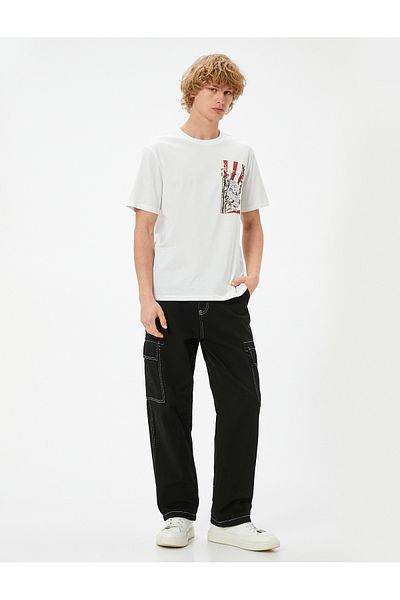 Koton Βαμβακερό μπλουζάκι με στάμπα Far East - Crew Neck, κοντό μανίκι