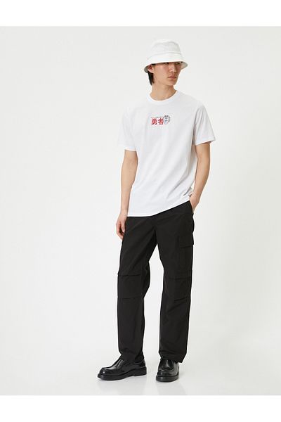 Koton Βαμβακερό μπλουζάκι με στάμπα Far East - Crew Neck, κοντό μανίκι