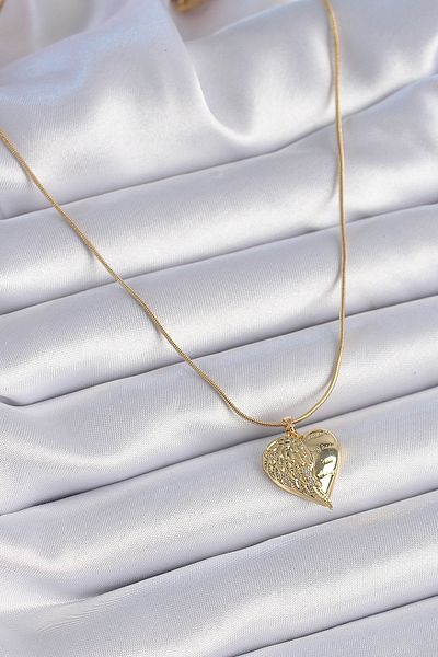 Skygo Gold Colored 316L Steel Zircon Stone Heart Patterned Women's Necklace - Tj-Bko9340