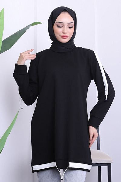 İmajButik Μαύρη τουνίκ με δύο κλωστές με ελαστική φούστα
