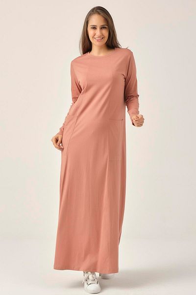 Darlin Moda Дамска рокля с джобове и нулева яка Biscuit DM0321