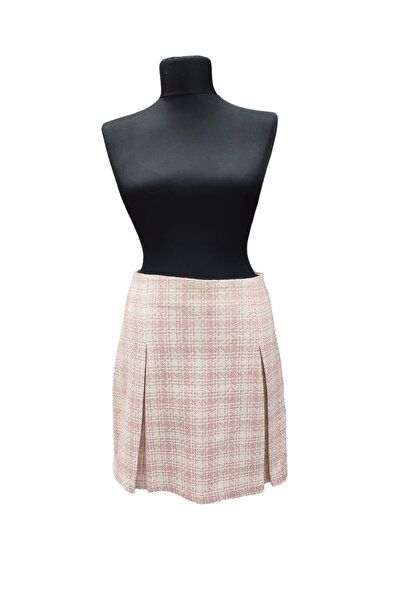 Darlin Moda Kadın Pembe Pileli Tüvit Mini Etek DM3291