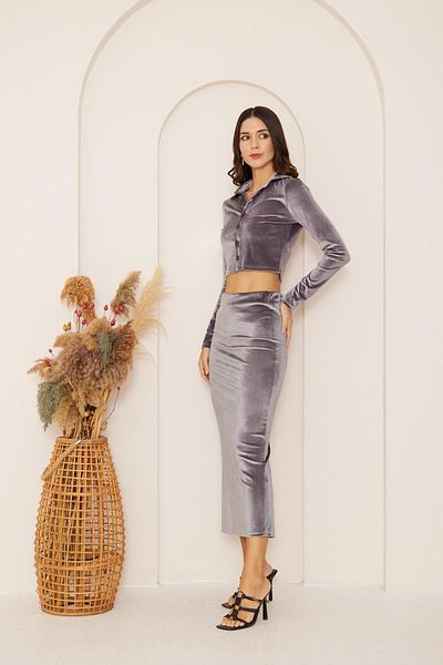 Darlin Moda Fusta Maxi de damă din catifea antracit - Dm2026