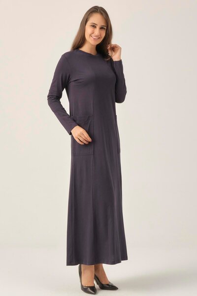 Darlin Moda Kadın Lacivert Cepli Sıfır Yaka Elbise Dm0321