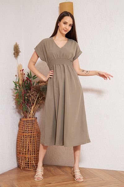 Darlin Moda Γυναικείο Χακί Κοντομάνικο Φόρεμα Gipeli Dm1004