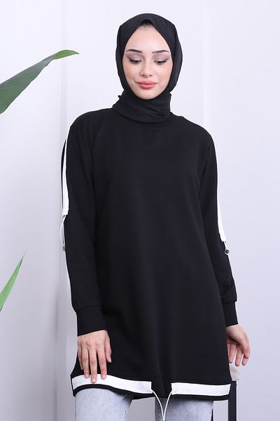 İmajButik Μαύρη τουνίκ με δύο κλωστές με ελαστική φούστα