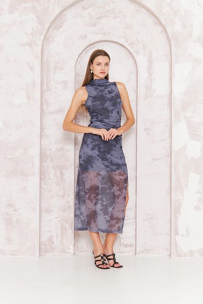 Darlin Moda Women's Anthracite Stand Collar Sleeveless Tulle Dress Dm1042