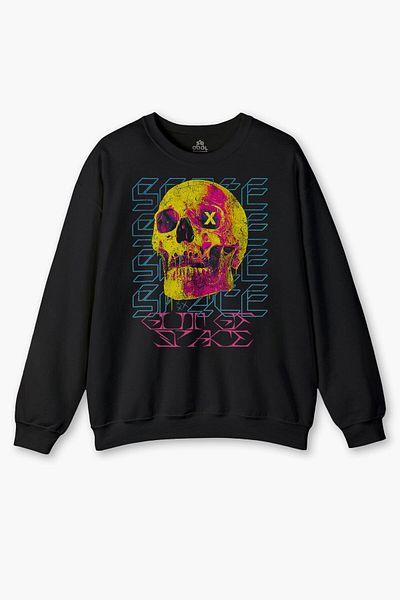 so cool Y2K Skull Printed Black Thermal Sweatshirt - Skull Streetwear
