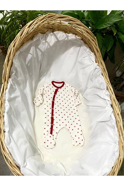Tiny World Heart Patterned Cuffed Baby Jumpsuit