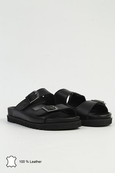 Pierre Cardin Μαύρες γυναικείες δερμάτινες παντόφλες PCK-5041