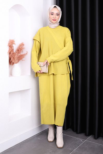 İmajButik Πλεκτό φόρεμα Oil Green One Shoulder Jumpers