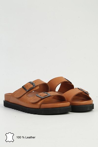 Pierre Cardin Γυναικείες δερμάτινες παντόφλες PCK-5041 Model Tan