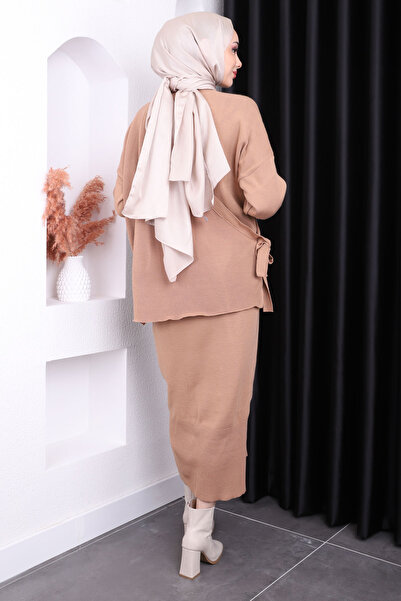 İmajButik Πλεκτό φόρεμα μπισκότων με έναν ώμο