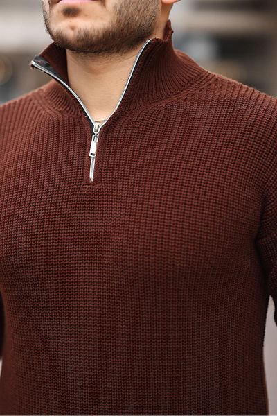 Valiberta Oversize Thessaloniki Knit Half Zipper Men's Knitwear Sweater - Brown