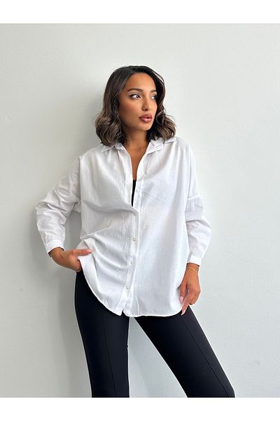 BEJNA Weißes, übergroßes, langes Basic-Shirt für Damen