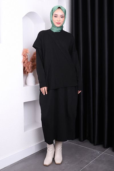 İmajButik Μαύρο Πλεκτό Φόρεμα με έναν ώμο