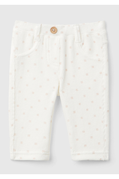 United Colors of Benetton Baby Off-White All Printed Pants with Two Pockets o...