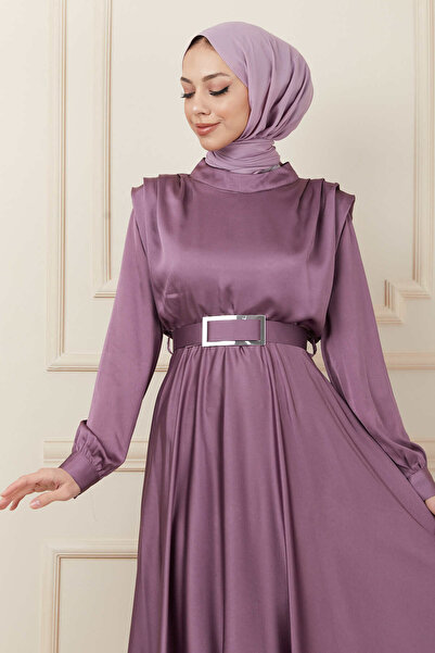 İmajButik Rochie de seară din satin Mevlana, cu umăr, liliac închis, din pernițe pentru umeri piese