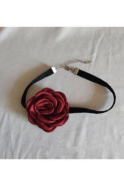 MutluBiDünya Vintage Bordo Renk Güllü Kadife Choker