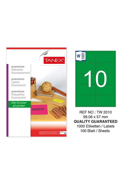 Tanex Green Fluorescent Laser Sticker - Tw-2010, 99.06X57 Mm, 100 Pieces