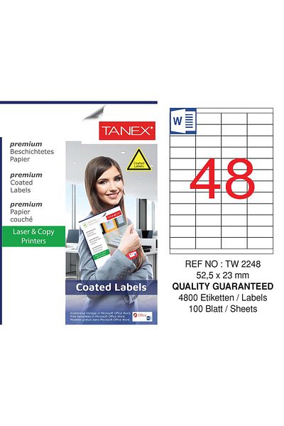 Tanex Tw-2248 52.5x23mm Coated Laser Label 100 Pack