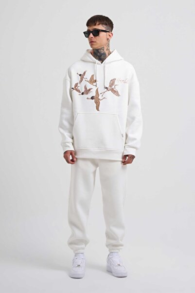 Machinist Чоловічий оверсайз-светр з капюшоном і вишивкою Hunt, екрю