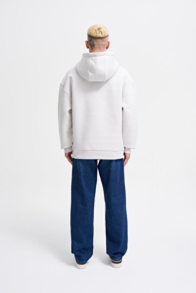 Machinist Men's Hero Angel Printed Oversize Light Gray Sweatshirt