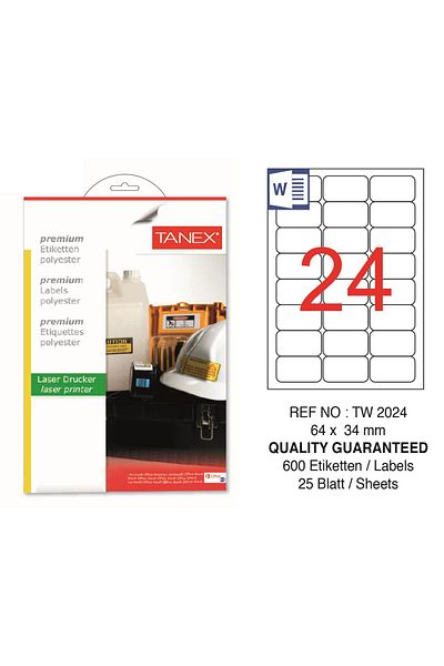 Tanex Tw-2024 64x34mm Polyester Label 25 Pieces
