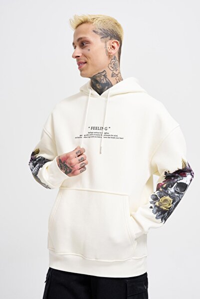 Machinist Чоловічий оверсайз-светр екрю з принтом Feeling Skull