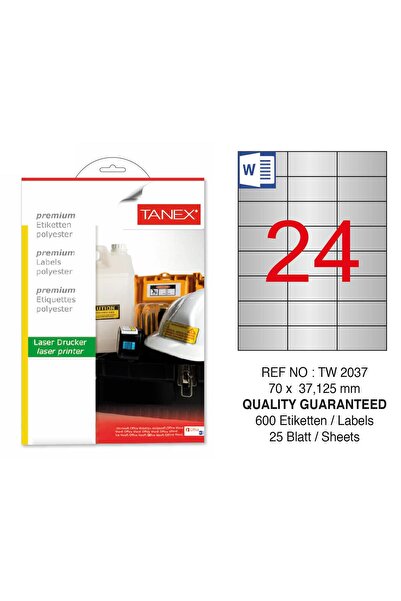 Tanex Tw-2037 70x37.125 mm srebrna laserska etiketa 600 kom