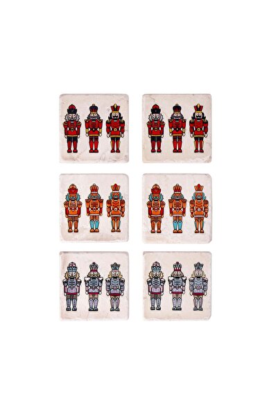 Anadolia Lead Soldier-Nutcracker Patterned 6-Piece Natural Stone Coasters