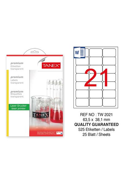 Tanex Tw-2021 525 Διαφανές αυτοκόλλητο λέιζερ - 65,5x38,1 mm