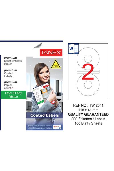 Tanex Tw-2041 118x41mm Επικαλυμμένο αυτοκόλλητο λέιζερ 100 Συσκευασία
