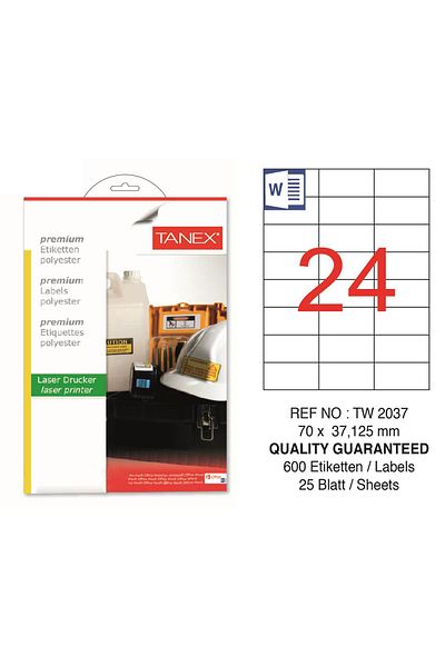 Tanex Tw-2037 70x37,125mm Πολυεστερική Ετικέτα 25 Li